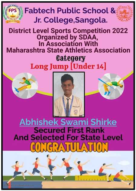 Abhishek Swami Secured First Rank in Long Jump & Selected for State Level (U-14)