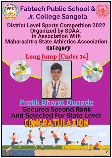 Pratik Dupade Secured Second Rank in Long Jump & Selected for State Level (U-14)